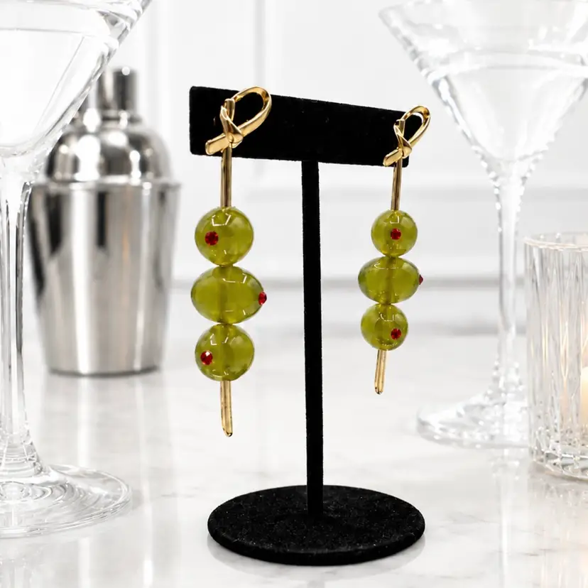 Summer - Martini Olive Green Kitsch Post Back Earrings
