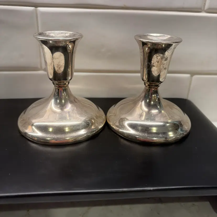 VINTAGE SILVER PLATED CANDLESTICK/ HOLDER PAIR 4'' TALL BY INTERNATIONAL SILVER