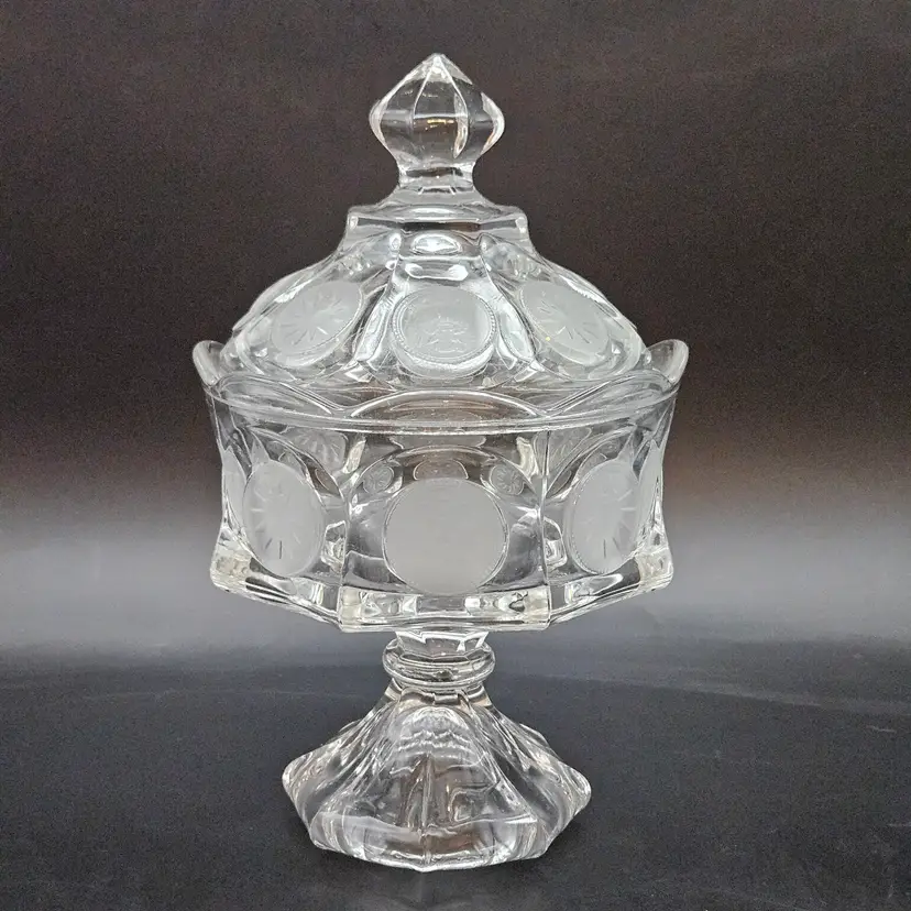 Fostoria Coin Clear Glass Lidded Candy Dish Wedding Bowl Vintage