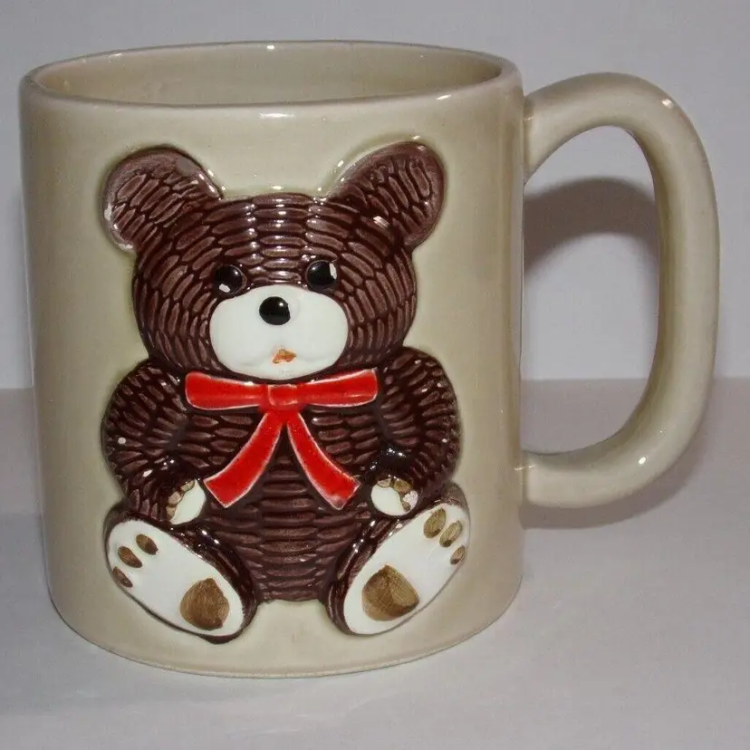 Bear Mug - Vintage OTAGIRI Basket Weave Brown Bear Hand Painted Ceramic Mug