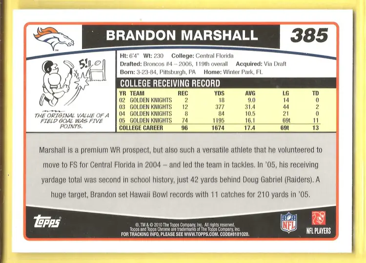 2010 Topps Chrome #385 Brandon Marshall Anniversary Rookie Reprints Broncos