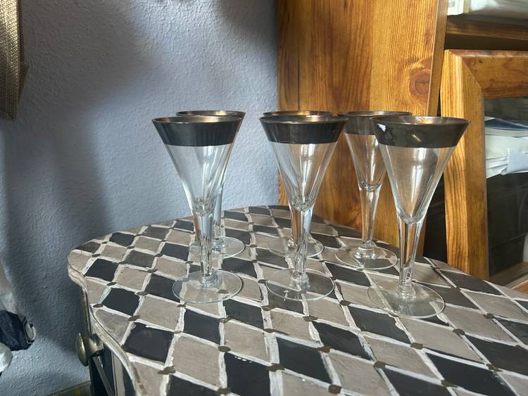 Dorothy Thorpe Silver Rimmed Champaign Glasses Set Of 6