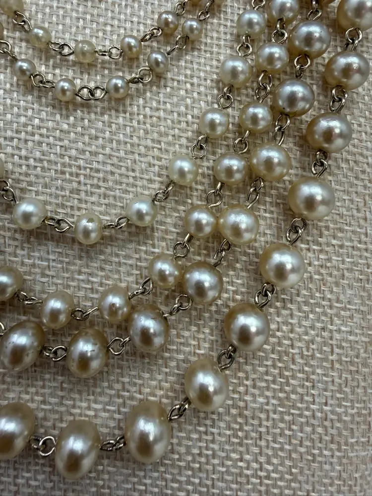 Vintage 7 Strand Faux Pearl Gold-Tone Necklace
