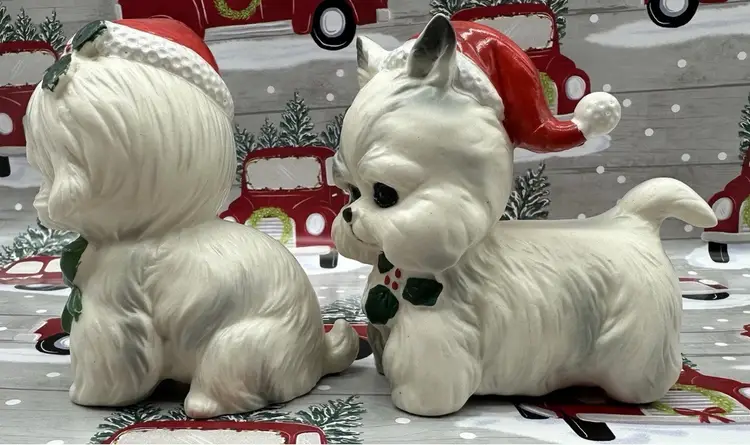 Lefton Pair Of Porcelain Figurines Westies Maltese Puppies Made In Japan