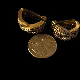 Stunning Heidi Daus Mixed Metal Half Circle Clip On Earrings With  Brown And White Pave Rhinestones.