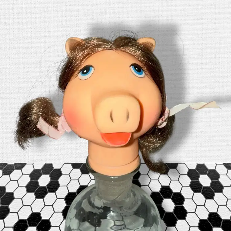 Vintage Miss Piggy-inspired Brunette Rubber Doll Head
