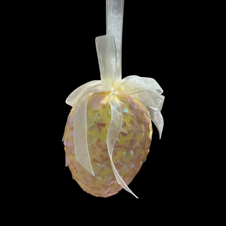 2 LG. Beautiful Handcrafted Sparkly Sequined  Hanging Easter Egg Ornaments. In Spring Yellow & Tangerine Orange.