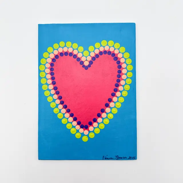 Valentine's Day Heart Dot Painting Pink on Blue