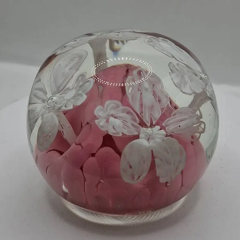 Vintage Pink & White Floral Paperweight, By Robert Hamon