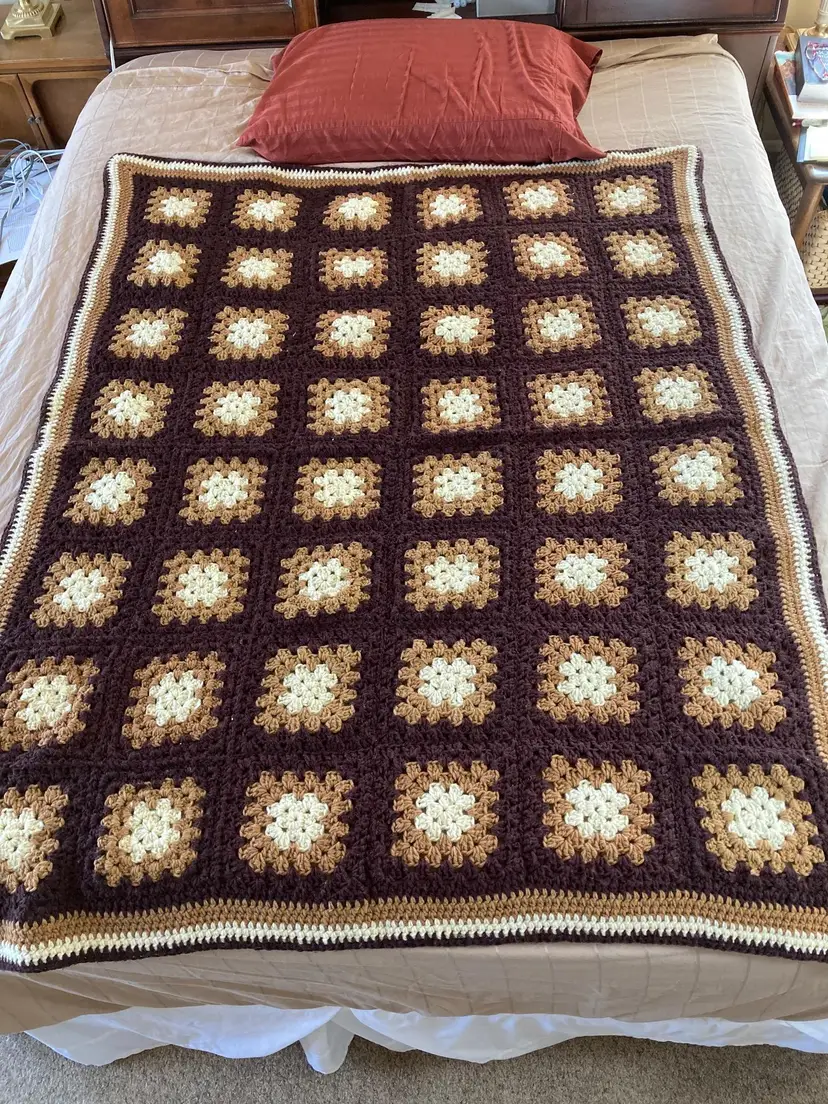 Brown granny square afghan
