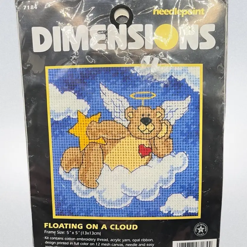 Vintage Dimensions Needlepoint Floating On A Cloud Bear Angel