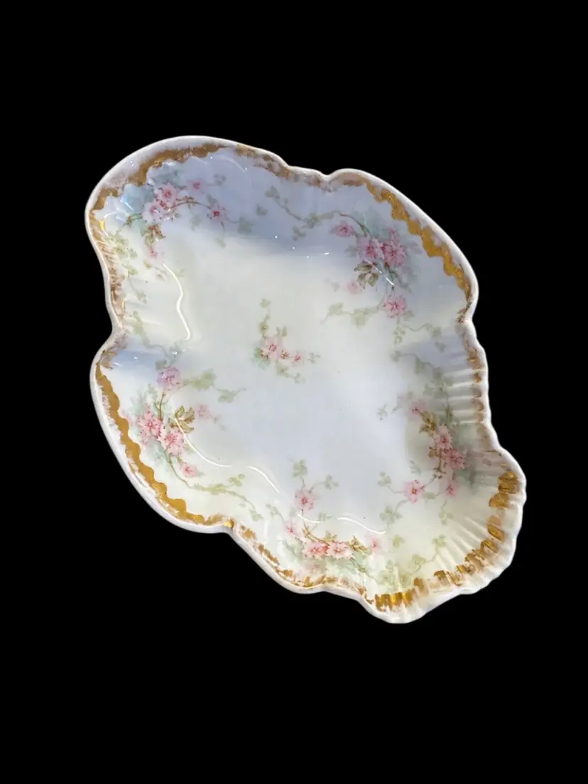France-Antique Elite Limoges France Ruffled Floral Bonbon Dish