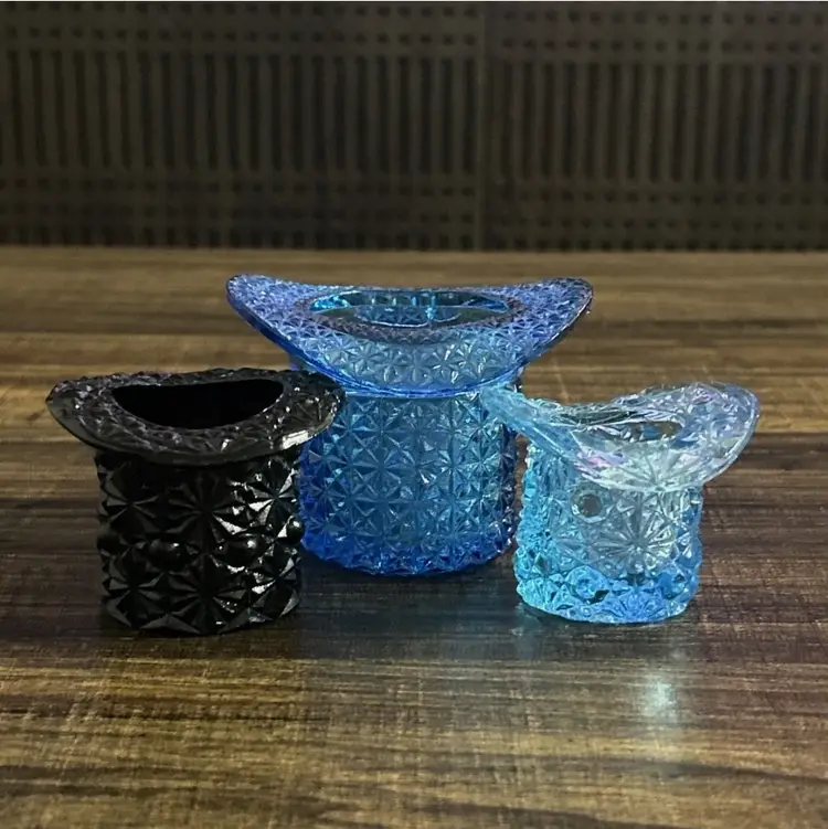 Lot of 3 Vintage Glass Hat Pin Holder Daisy Button Black & Blue Mini Vases