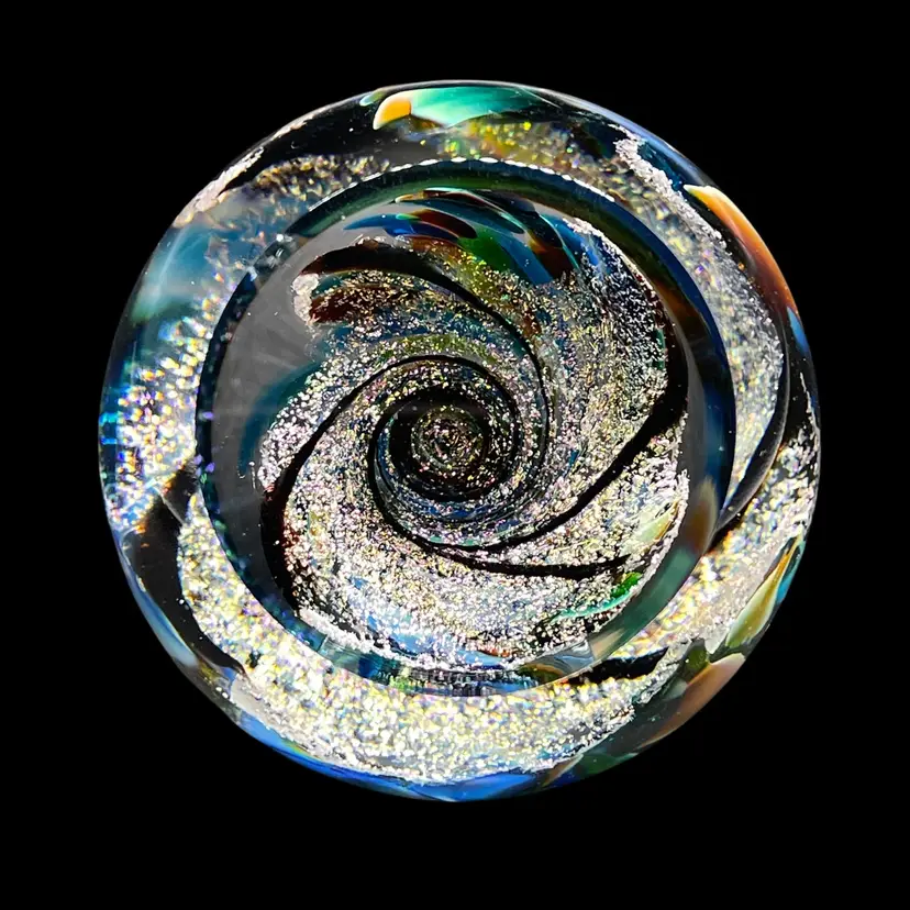 2008 Glass Eye Studio Fireball Vortex Hand Blown Faceted Dichroic Paperweight