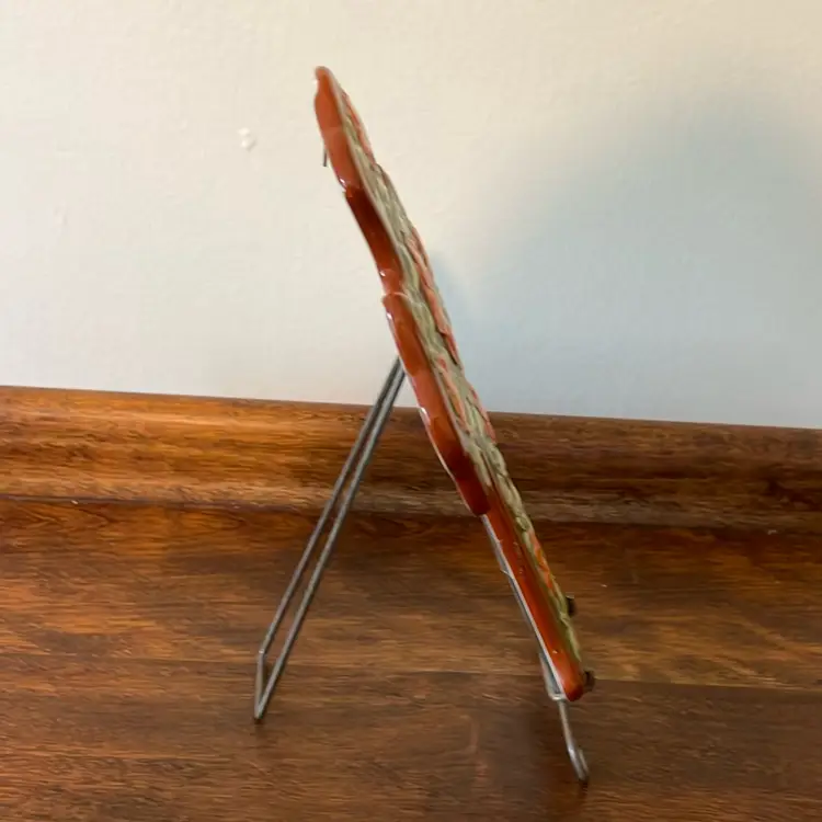 Chris Bubany Tucson Artist Hand Painted Glazed Ceramic Cross Hearts 7.75 x 5.75" Includes A Stand