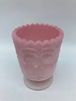 Fenton Rosalene Pink and White Slag Glass Strawberry Toothpick Holder