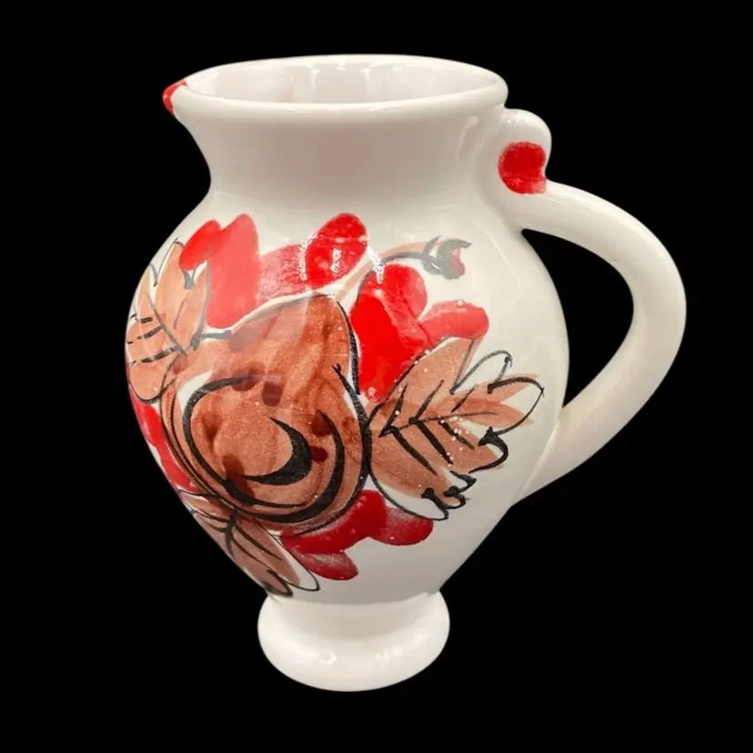 Vintage Italian Majolica Pottery Mini-Vase/Creamer, Hand-Painted, Red Spout