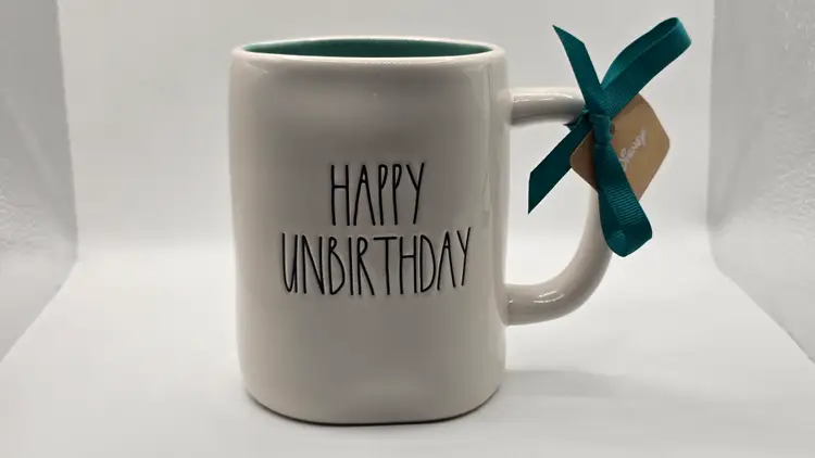 Rae Dunn Disney “Happy Unbirthday” Mug – Alice in Wonderland, Mad Hatter
