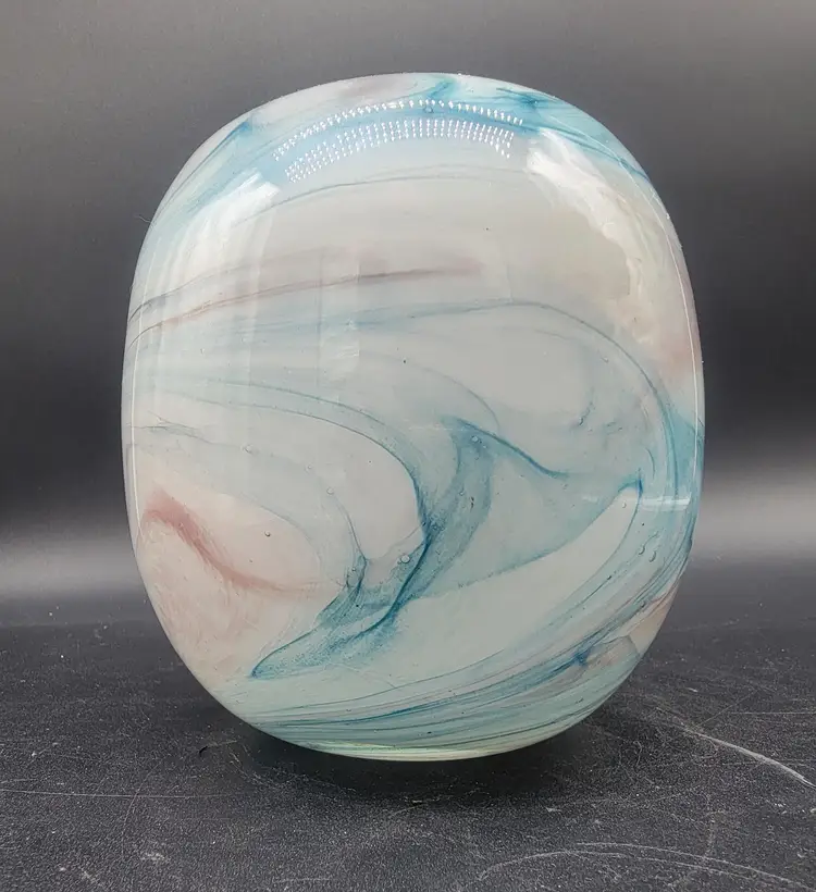 Teal And White Art Glass Vase