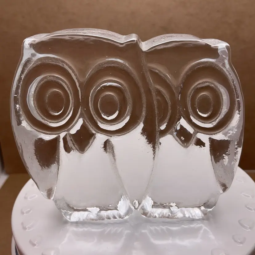 POW1 VTG MCM Double Owl Figurine Paperweight 2.75” x 3.25”