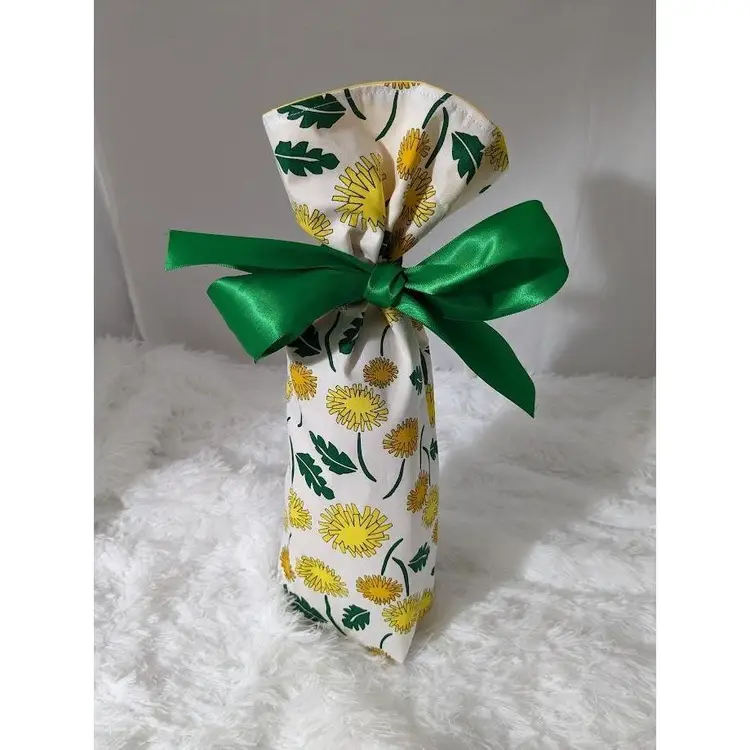 Handmade Wine Bottle Gift Bag - Yellow Floral - Any Occasion