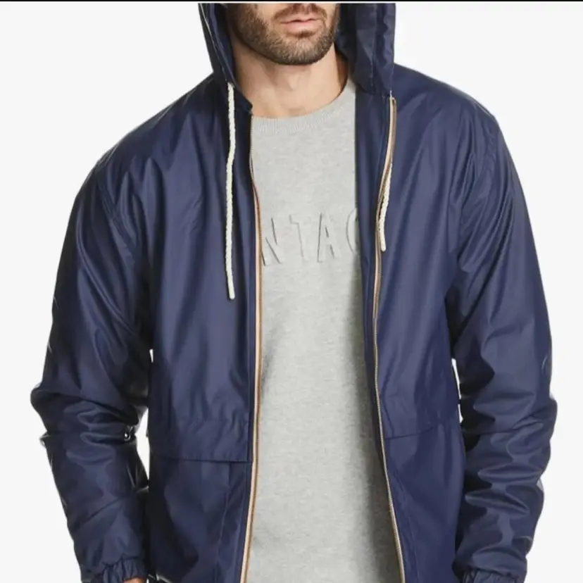 Weatherproof Original Hooded Full Zip Rain City Slicker Jacket Raincoat Blue