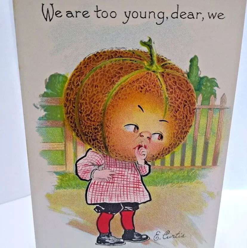 Fantasy Postcard Tuck E Curtis Cantaloupe Head Anthropomorphic Garden Patch 2