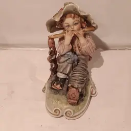 Capodimonte Ceramic Sculpture T. Galli Vintage 1960 Sitting Child With Flute VILLAGESTORE01