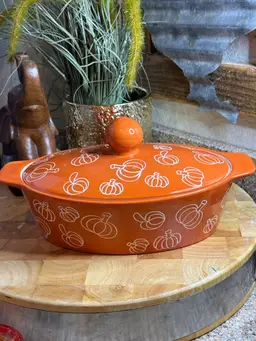 Blue Harbor Pumpkin Casserole Dish with Lid | Fall Bakeware | Autumn Kitchen Decor | Orange Stoneware Dish