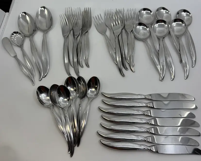 38pc Treasure Chest Swirl Stainless Flatware Germany Carl Mertens MCM Service 6+