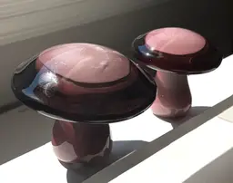#01 - Vintage Pair of Mushroom Sculptures/Paperweights Amethyst/Brown Colored - Maker either Viking or Murano - Please see my notes