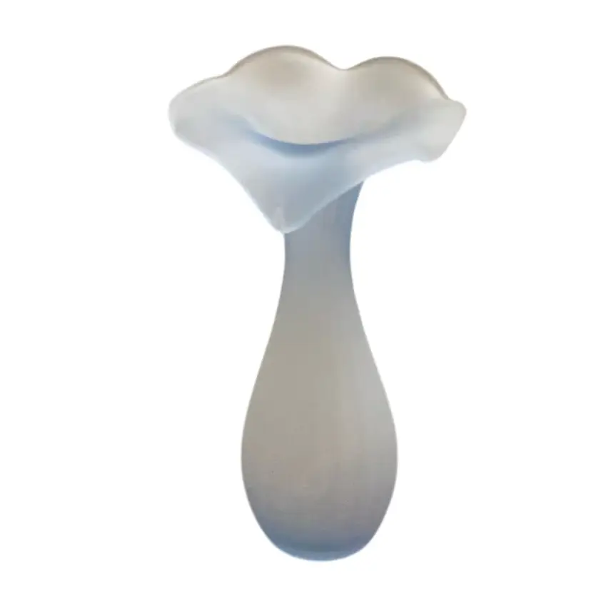 Pale Blue Satin Glass Jack In The Pulpit Vases. 7 1/2” X 4 1/4”