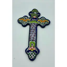 Vintage Talavera Mexico hand-painted terra cotta cross