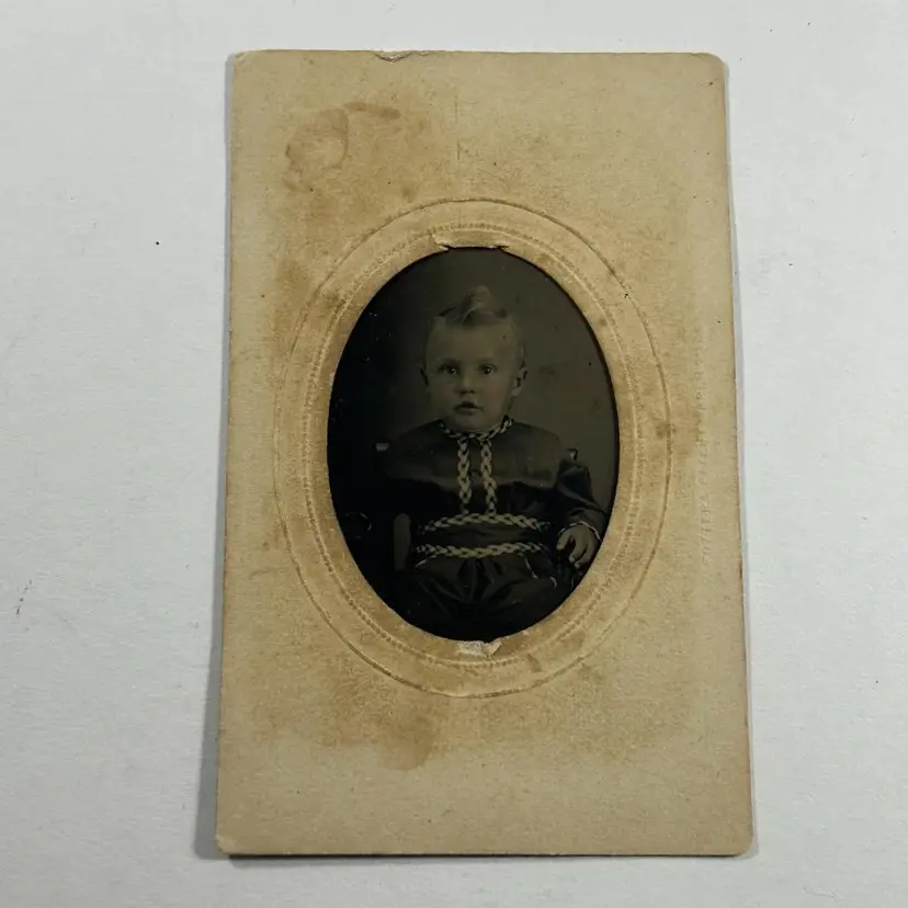 Tintype Young Blonde Boy Curly Hair Faux Mohawk Ropey Outfit Paper Sleeve