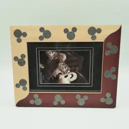Disney Mickey Mouse Picture Photo Frame 5x7 Wood with Metal Wire Inlay