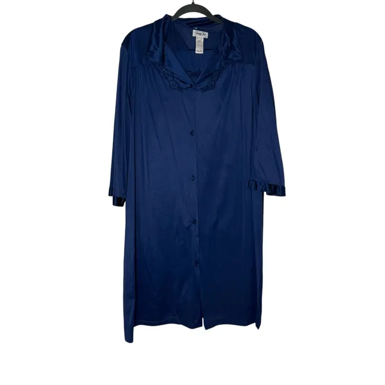 Vintage Vanity Fair 3 Pc Midnight Blue Pajama Set Robe, Shirt, Pants Size 1X