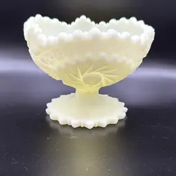 Fenton Custard Hobstar Pinwheel Compote Glows