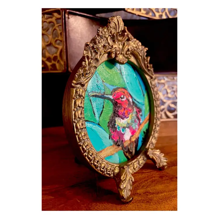 Hopeful 
New Original Hummingbird Painting 
On 4” Watercolor Paper 
In New 4.5” Anthropologie Frame
With Glass
Acrylic Bird Art