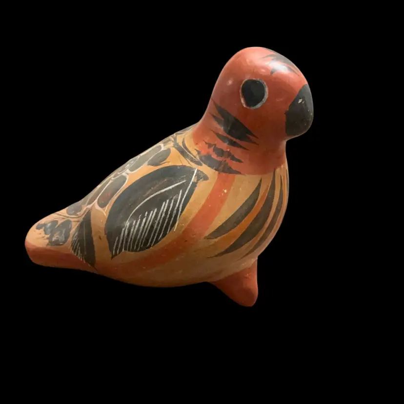 Vintage HP Mexican Tonala Pottery Parrot Bird 4” x 5.5”