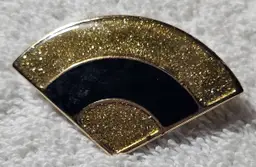 Vintage Sparkle Enamel Art Deco Fan Brooch Pin Gold Tone Black