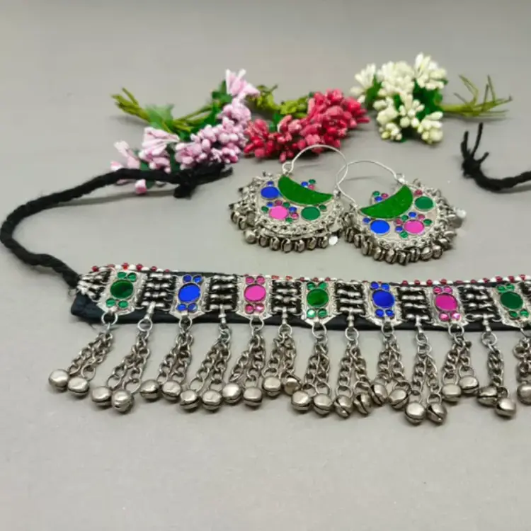 Multicolor Kuchi Choker With Earrings