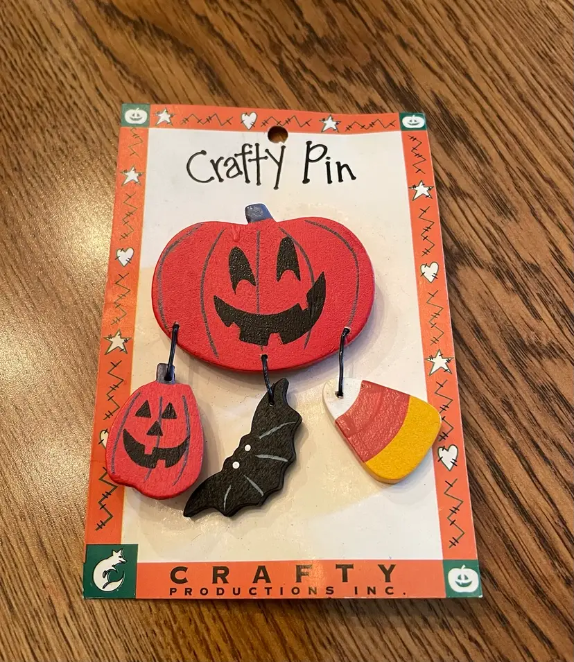 Vintage, 1999, Halloween, Black/Orange/Yellow, Wooden Pin From Crafty Productions Inc.