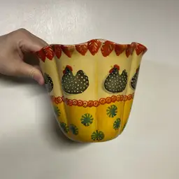 Handmade Italian Pottery Wall Pocket With Chickens On It