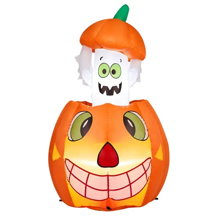 2.8 FT Animated Pumpkin Ghost Halloween Inflatable with Built-in LEDs for Outdoor Yard Decor