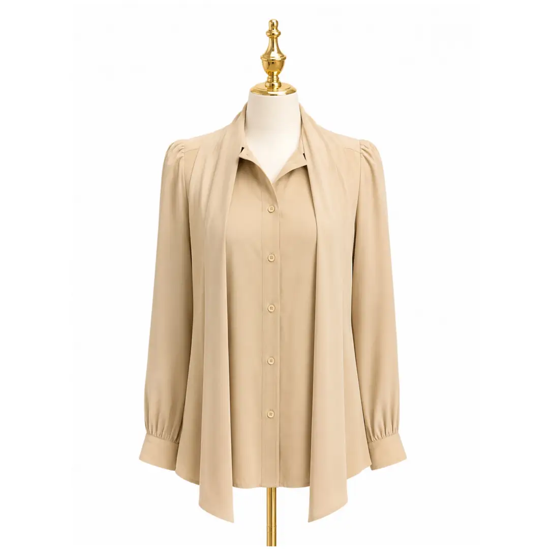 Gucci Beige Tie-neck Silk Shirt Sz 38
