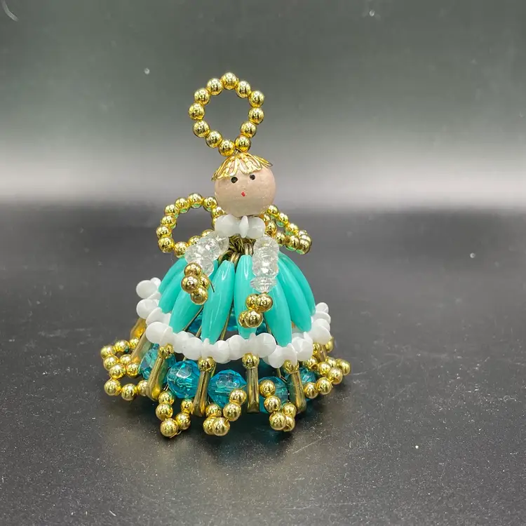 Handmade Beaded Christmas Ornaments Vintage Lot of 4 Angel Star Tree Candy Cane Kitsch Kitschy