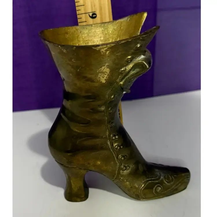 Vintage Solid Brass Victorian High-Top Boot Vase/Home Decor