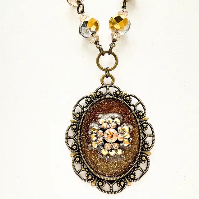 Repurposed Jewelry Necklace Earring Set Handmade Gold Tone 20