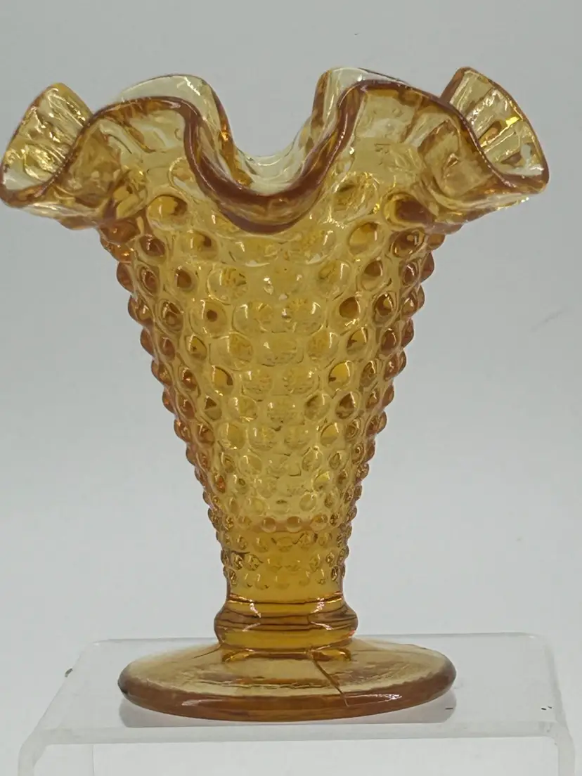 Fenton Amber Glass Hobnail  Mini Vase