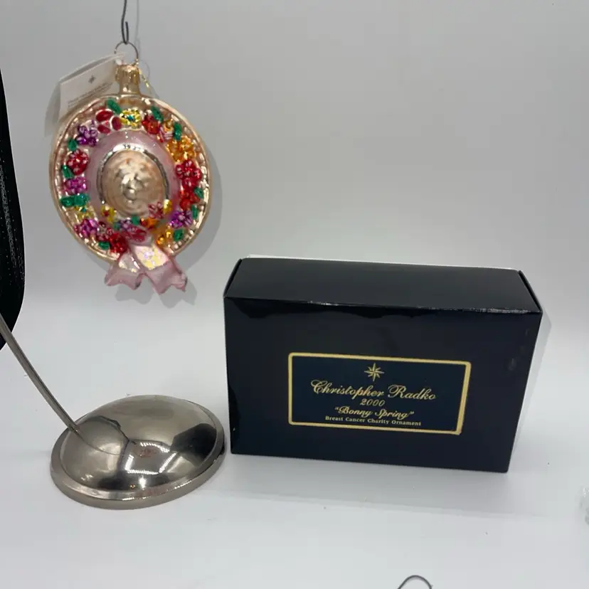 Christopher Radko Bonny Spring Hat Flowers Christmas Ornament Breast Cancer